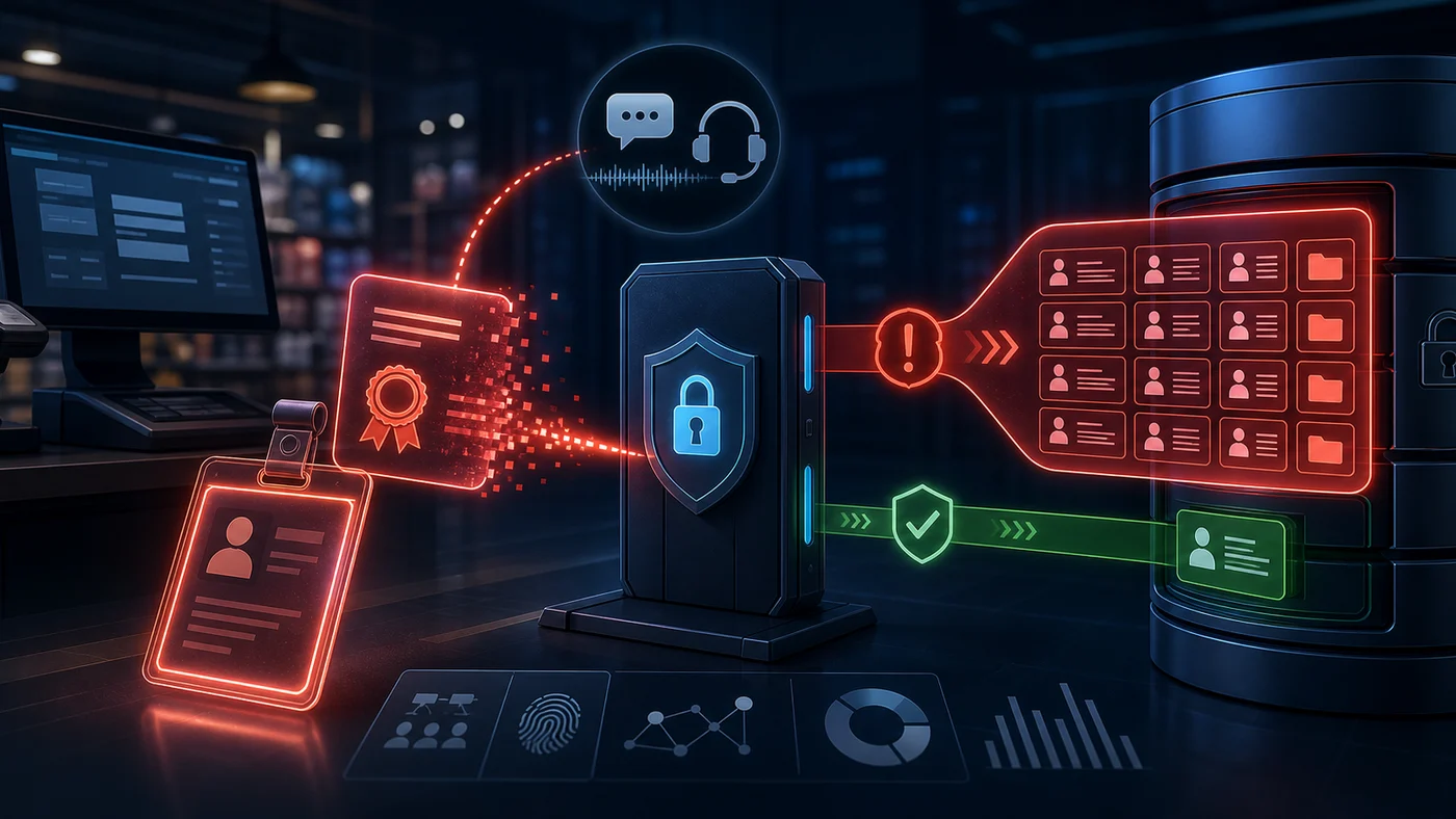Compromised employee credential reaching customer records through an identity-access gateway